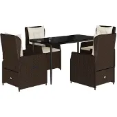 vidaXL 5-tlg. Garten-Essgruppe mit Kissen Braun Poly Rattan