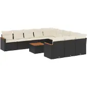 vidaXL 12-tlg. Garten-Sofagarnitur mit Kissen Schwarz Poly Rattan