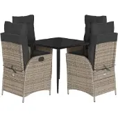 vidaXL 5-tlg. Garten-Essgruppe mit Kissen Grau Poly Rattan