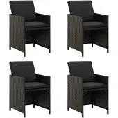 vidaXL Gartenstühle mit Kissen 4 Stk. Poly Rattan Schwarz