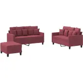 vidaXL 3-tlg. Sofagarnitur mit Kissen Weinrot Stoff