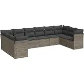vidaXL 10-tlg. Garten-Sofagarnitur mit Kissen Grau Poly Rattan