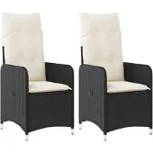 vidaXL Gartensessel mit Kissen 2 Stk. Verstellbar Schwarz Poly Rattan