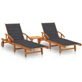 vidaXL Sonnenliegen 2 Stk. mit Tisch und Auflagen Massivholz Akazie