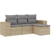 vidaXL 4-tlg. Garten-Sofagarnitur mit Kissen Beige Poly Rattan