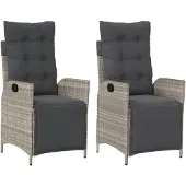 vidaXL Gartensessel mit Fußteil 2Stk. Verstellbar Hellgrau Poly Rattan