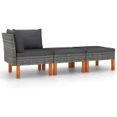 vidaXL 3-tlg. Garten-Lounge-Set Poly Rattan und Eukalyptus Massivholz