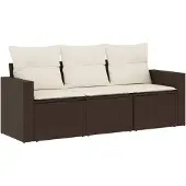 vidaXL 3-tlg. Garten-Sofagarnitur mit Kissen Braun Poly Rattan