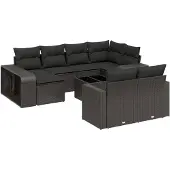 vidaXL 11-tlg. Garten-Sofagarnitur mit Kissen Schwarz Poly Rattan
