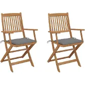 vidaXL Klappbare Gartenstühle 2 Stk. mit Kissen Massivholz Akazie
