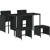 vidaXL 5-tlg. Garten-Essgruppe mit Kissen Schwarz Poly Rattan