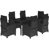 vidaXL 7-tlg. Garten-Essgruppe mit Kissen Schwarz Poly Rattan