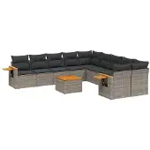 vidaXL 11-tlg. Garten-Sofagarnitur mit Kissen Grau Poly Rattan