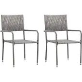 vidaXL Garten-Essstühle 2 Stk. Stapelbar Grau Polyrattan