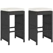 vidaXL Garten-Barhocker mit Kissen 2 Stk. Schwarz Poly Rattan