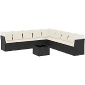 vidaXL 10-tlg. Garten-Sofagarnitur mit Kissen Schwarz Poly Rattan