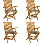 vidaXL Gartenstühle mit Grauen Kissen 4 Stk. Massivholz Teak