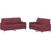 vidaXL 2-tlg. Sofagarnitur mit Kissen Weinrot Stoff