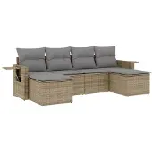 vidaXL 6-tlg. Garten-Sofagarnitur mit Kissen Beige Poly Rattan