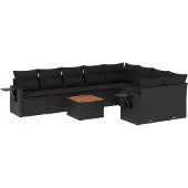 vidaXL 10-tlg. Garten-Sofagarnitur mit Kissen Schwarz Poly Rattan