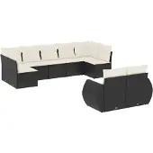 vidaXL 9-tlg. Garten-Sofagarnitur mit Kissen Schwarz Poly Rattan