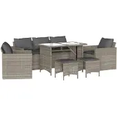 vidaXL 6-tlg. Garten-Sofagarnitur mit Kissen Hellgrau Poly Rattan