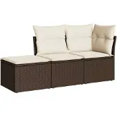 vidaXL 3-tlg. Garten-Sofagarnitur mit Kissen Braun Poly Rattan