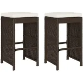 vidaXL Garten-Barhocker mit Kissen 2 Stk. Braun Poly Rattan