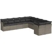 vidaXL 10-tlg. Garten-Sofagarnitur mit Kissen Grau Poly Rattan