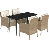 vidaXL 5-tlg. Garten-Essgruppe mit Kissen Beige Poly Rattan