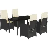 vidaXL 5-tlg. Garten-Essgruppe mit Kissen Schwarz Poly Rattan