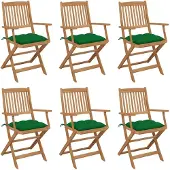 vidaXL Klappbare Gartenstühle 6 Stk. mit Kissen Massivholz Akazie