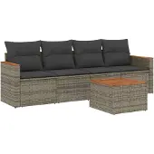 vidaXL 5-tlg. Garten-Sofagarnitur mit Kissen Grau Poly Rattan