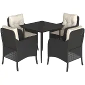 vidaXL 5-tlg. Garten-Essgruppe mit Kissen Schwarz Poly Rattan