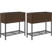 vidaXL Hochbeete mit Ablage 2 Stk. Braun 70x28x70 cm Poly Rattan