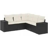 vidaXL 5-tlg. Garten-Sofagarnitur mit Kissen Schwarz Poly Rattan