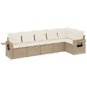 vidaXL 6-tlg. Garten-Sofagarnitur mit Kissen Beige Poly Rattan