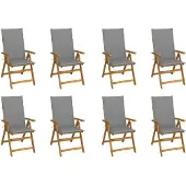 vidaXL Klappstühle mit Kissen, 8-teilig, aus massivem Akazienholz