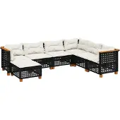 vidaXL 7-tlg. Garten-Sofagarnitur mit Kissen Schwarz Poly Rattan