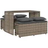 vidaXL 3-tlg. Garten-Essgruppe mit Kissen Grau Poly Rattan