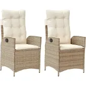vidaXL Gartensessel mit Kissen 2 Stk. Verstellbar Beige Poly Rattan