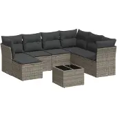 vidaXL 8-tlg. Garten-Sofagarnitur mit Kissen Grau Poly Rattan