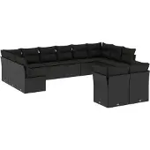 vidaXL 12-tlg. Garten-Sofagarnitur mit Kissen Schwarz Poly Rattan