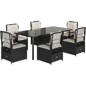 vidaXL 7-tlg. Garten-Essgruppe mit Kissen Schwarz Poly Rattan