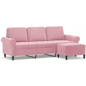 vidaXL 3-Sitzer-Sofa mit Hocker Rosa 180 cm Samt