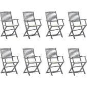 vidaXL Klappbare Gartenstühle 8 Stk. mit Kissen Massivholz Akazie