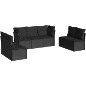 vidaXL 7-tlg. Garten-Sofagarnitur mit Kissen Schwarz Poly Rattan