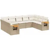 vidaXL 9-tlg. Garten-Sofagarnitur mit Kissen Beige Poly Rattan