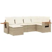 vidaXL 6-tlg. Garten-Sofagarnitur mit Kissen Beige Poly Rattan