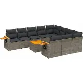vidaXL 11-tlg. Garten-Sofagarnitur mit Kissen Grau Poly Rattan